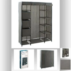 Armoire 1 Penderie + étagères + Boites Gris 5Five 11 Armoire 1 Penderie + étagères + Boites Gris 5Five -Mobilier Soldes armoire 1 penderie etagere grise 4