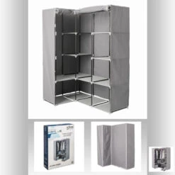 Armoire D'angle 1 Penderie / 10 étagères Gris Atmosphera 8 Armoire D'angle 1 Penderie / 10 étagères Gris Atmosphera -Mobilier Soldes armoire d angle 1 penderie 10 etageres gris atmosphera 2