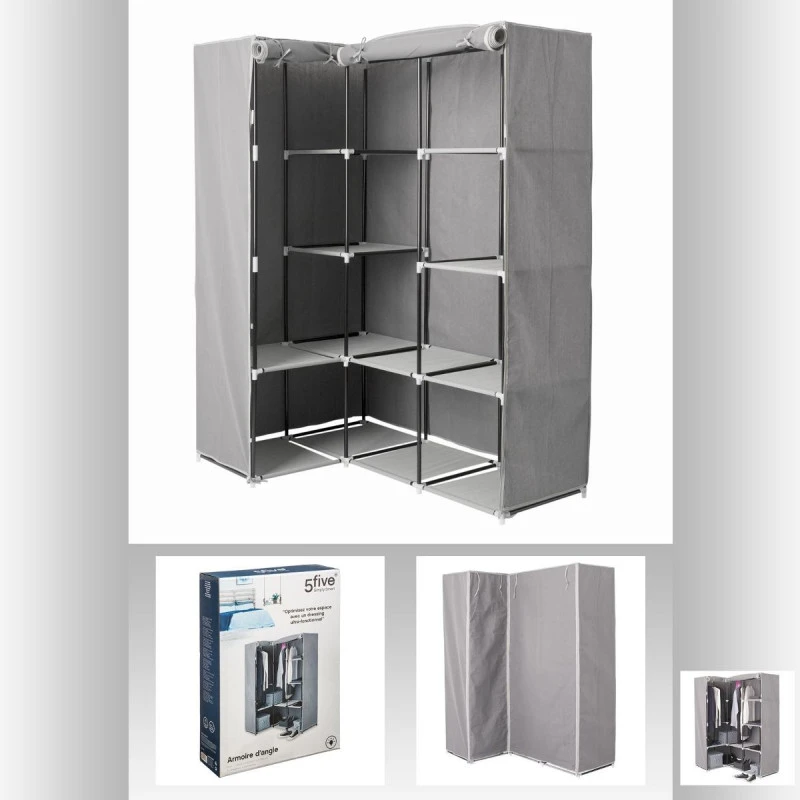 Armoire D'angle 1 Penderie / 10 étagères Gris Atmosphera 5 Armoire D'angle 1 Penderie / 10 étagères Gris Atmosphera – Image 3