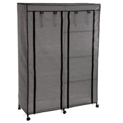 Armoire De Rangement 4 étagères Et 1 Penderie Gris En Tissu
