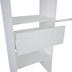 Demeyere Dressing Extensible Blanc Perle Avec Rideau Taupe -Mobilier Soldes armoire placard extensible avec rideau blanc perle 5