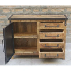 Buffet 1 Porte 4 Tiroirs Bois De Manguier Et Métal 9 Buffet 1 Porte 4 Tiroirs Bois De Manguier Et Métal -Mobilier Soldes buffet 1 porte 4 tiroirs bois de manguier et metal 2