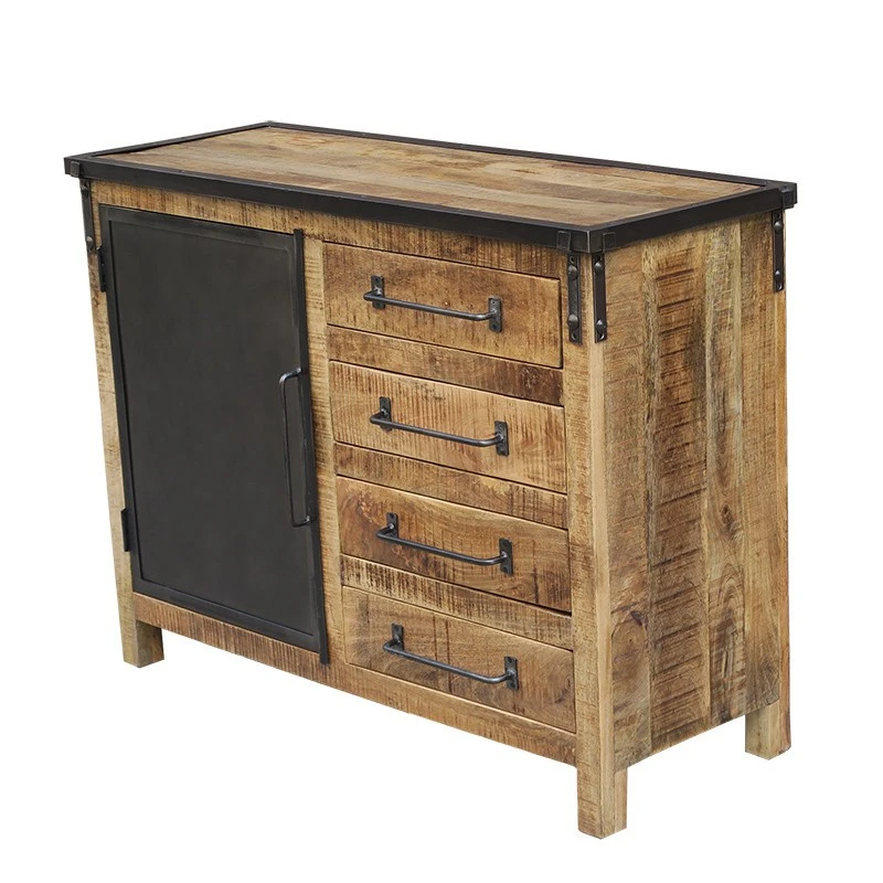 Buffet 1 Porte 4 Tiroirs Bois De Manguier Et Métal 3 Buffet 1 Porte 4 Tiroirs Bois De Manguier Et Métal