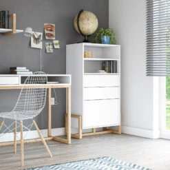 Buffet Haut 2 Tiroirs 1 Porte Oslo Blanc -Mobilier Soldes buffet haut 2 tiroirs 1 porte oslo blanc 1