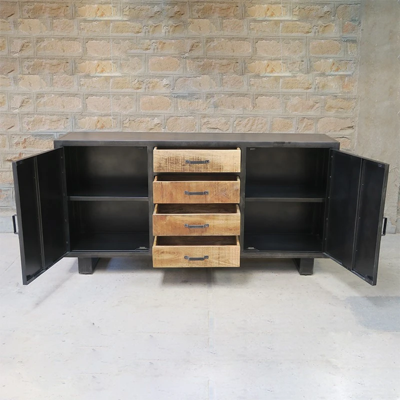 Buffet Métal Et Bois Jodhpur 2 Portes 4 Tiroirs 6 Buffet Métal Et Bois Jodhpur 2 Portes 4 Tiroirs – Image 4