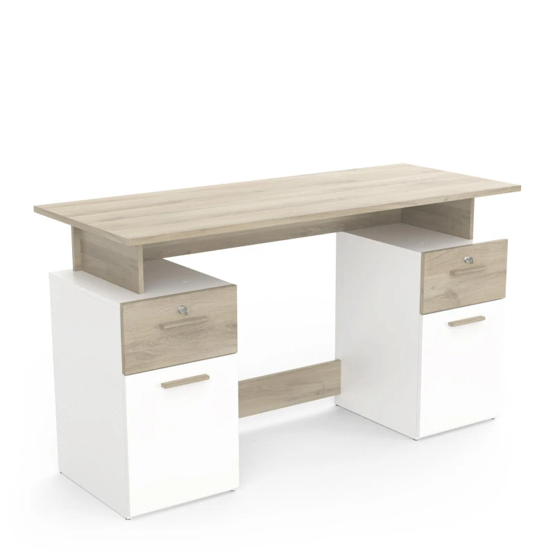 Demeyere Bureau 2 Caissons Blanc/naturel Platon 4 Demeyere Bureau 2 Caissons Blanc/naturel Platon – Image 2
