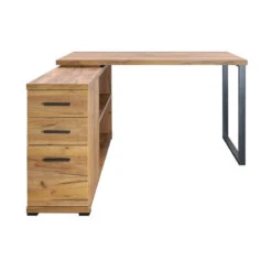 Bureau D'angle 2 Tiroirs 1 Porte 1 étagère Elton Pied Métal -Mobilier Soldes bureau d angle 3 tiroirs 1 etagere elton pied metal 2