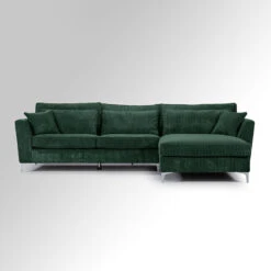 Canapé Angle Droit Velours Côtelé Vert Isla -Mobilier Soldes canape angle droit velours cotele vert isla 1