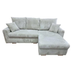 Canapé D'angle Convertible Et Réversible Velours Beige Zora -Mobilier Soldes canape d angle convertible et reversible velours beige zora 2