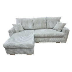 Canapé D'angle Convertible Et Réversible Velours Beige Zora -Mobilier Soldes canape d angle convertible et reversible velours beige zora 3