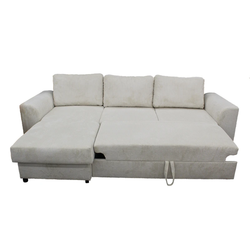 Canapé D'angle Réversible Et Convertible Velours Beige Magda 4 Canapé D'angle Réversible Et Convertible Velours Beige Magda – Image 2