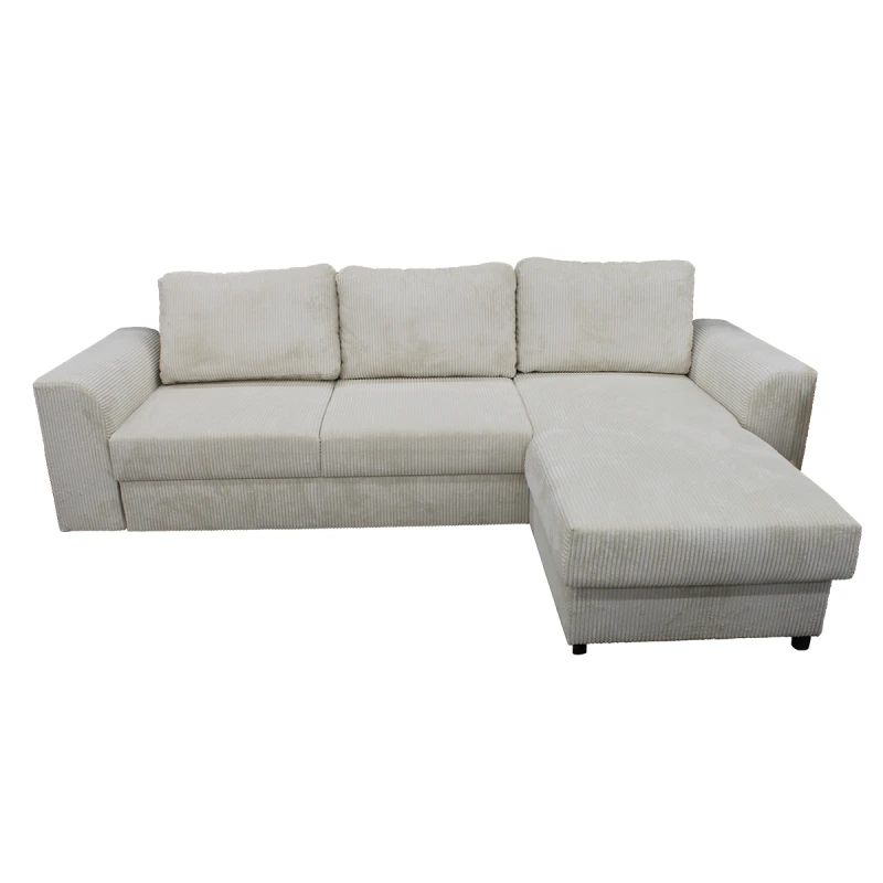 Canapé D'angle Réversible Et Convertible Velours Beige Magda 5 Canapé D'angle Réversible Et Convertible Velours Beige Magda – Image 3