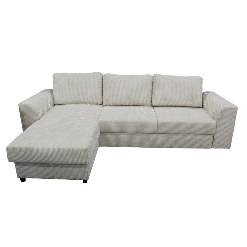 Canapé D'angle Réversible Et Convertible Velours Beige Magda 3 Canapé D'angle Réversible Et Convertible Velours Beige Magda