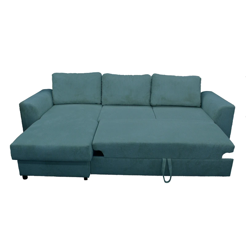 Canapé D'angle Réversible Et Convertible Velours Bleu Magda 4 Canapé D'angle Réversible Et Convertible Velours Bleu Magda – Image 2