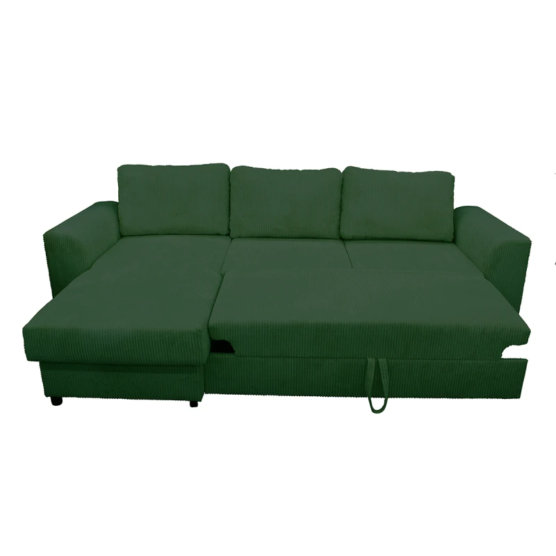 Canapé D'angle Réversible Et Convertible Velours Vert Magda 4 Canapé D'angle Réversible Et Convertible Velours Vert Magda – Image 2