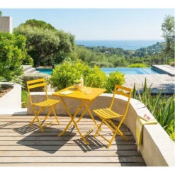 Chaise Métal Pliante Greensboro Moutarde Hespéride -Mobilier Soldes chaise greensboro hesperide moutarde 1 3