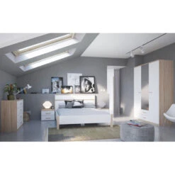 Demeyere Chevet 2 Tiroirs Blanc Et Naturel Lena -Mobilier Soldes chevet 2 tiroirs blanc et naturel lena 1