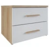 Demeyere Chevet 2 Tiroirs Blanc Et Naturel Lena -Mobilier Soldes chevet 2 tiroirs blanc et naturel lena