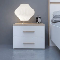 Demeyere Chevet 2 Tiroirs Blanc Et Naturel Lena -Mobilier Soldes chevet 2 tiroirs blanc et naturel lena 2