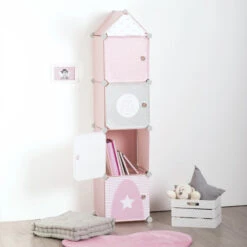 Colonne 4 Cases Enfant Rose Atmosphera -Mobilier Soldes colonne de rangement pour enfant rose 2