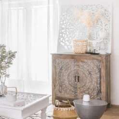 Commode Shirel 2 Portes Bois Blanchi Atmosphera -Mobilier Soldes commode shirel 2 portes bois blanchi atmosphera 1