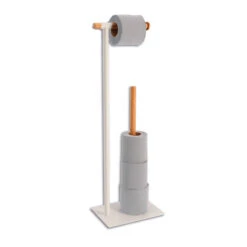 Dérouleur Avec Réserve Métal Blanc Et Bambou -Mobilier Soldes derouleur avec reserve metal blanc et bambou 1 1