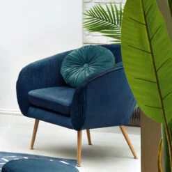 Fauteuil Velours Bleu Solaro Atmosphera -Mobilier Soldes fauteuil velours bleu solaro atmosphera 2