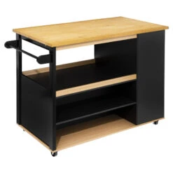 Ilot De Cuisine Noir Et Naturel 5Five -Mobilier Soldes ilot de cuisine noir et naturel 5five 2