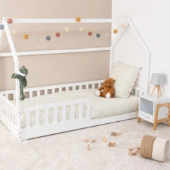 Lit Cabane 90x190 Cm En Bois Sans Matelas Blanc Bosco Atmosphera