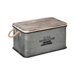 Lot De 3 Malles Métal Gris Plateau Bois Atmosphera -Mobilier Soldes lot de 3 malles metal gris plateau bois atmosphera 1 3