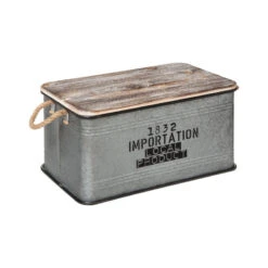 Lot De 3 Malles Métal Gris Plateau Bois Atmosphera -Mobilier Soldes lot de 3 malles metal gris plateau bois atmosphera 1 5