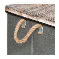 Lot De 3 Malles Métal Gris Plateau Bois Atmosphera -Mobilier Soldes lot de 3 malles metal gris plateau bois atmosphera 1 8