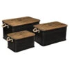 Lot De 3 Malles Métal Noir Plateau Bois Atmosphera 1 Lot De 3 Malles Métal Noir Plateau Bois Atmosphera -Mobilier Soldes lot de 3 malles metal noir plateau bois atmosphera