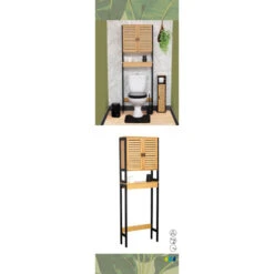 Meuble Dessus WC 2 Portes MDF Et Bambou Cebu -Mobilier Soldes meuble dessus wc 2 portes mdf et bambou cebu 1