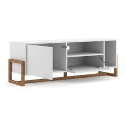 Meuble TV 2 Portes 2 Niches Oslo Blanc -Mobilier Soldes meuble tv 2 portes 2 niches oslo blanc 2