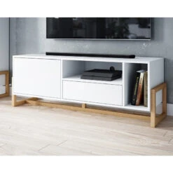 Meuble TV 2 Portes 2 Niches Oslo Blanc -Mobilier Soldes meuble tv 2 portes 2 niches oslo blanc 4
