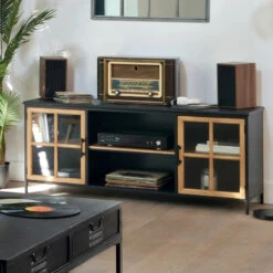Meuble TV 2 Portes Vitrées Baris Atmosphera -Mobilier Soldes meuble tv 2 portes vitrees baris atmosphera 1