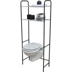 Meuble WC 2 Tablettes Pour Toilettes Noir Et Chrome -Mobilier Soldes meuble wc 2 tablettes pour toilettes noir chrome 1