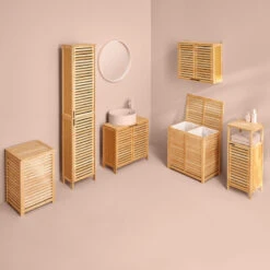 Panier à Linge Double En Bambou Sicela 5Five -Mobilier Soldes panier a linge double en bambou tissu 3