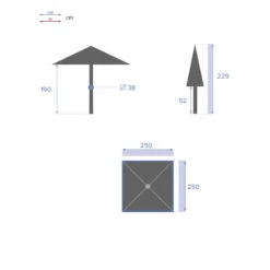 Parasol Droit Carré 2,5x2,5m Soya Bleu Canard Hespéride -Mobilier Soldes parasol droit carre 25x25m soya bleu canard hesperide 5