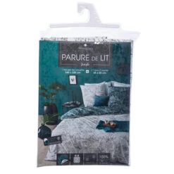 Parure De Lit Jungle Blanc/bleu Canard 240x220 Atmosphera 7 Parure De Lit Jungle Blanc/bleu Canard 240x220 Atmosphera -Mobilier Soldes parure de lit jungle blanc bleu canard 240x220 atmosphera 2
