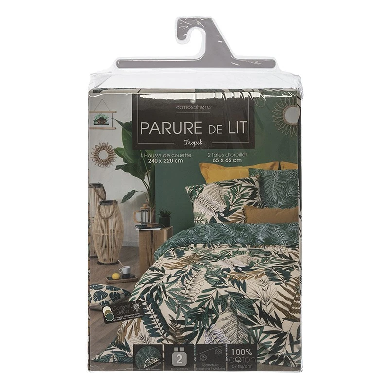 Parure De Lit Tropik Vert/blanc/moutarde 240x220 Atmosphera 5 Parure De Lit Tropik Vert/blanc/moutarde 240x220 Atmosphera – Image 3