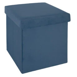Pouf Pliant En Velours Bleu Tess Atmosphera