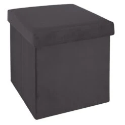 Pouf Pliant En Velours Gris Foncé Tess Atmosphera