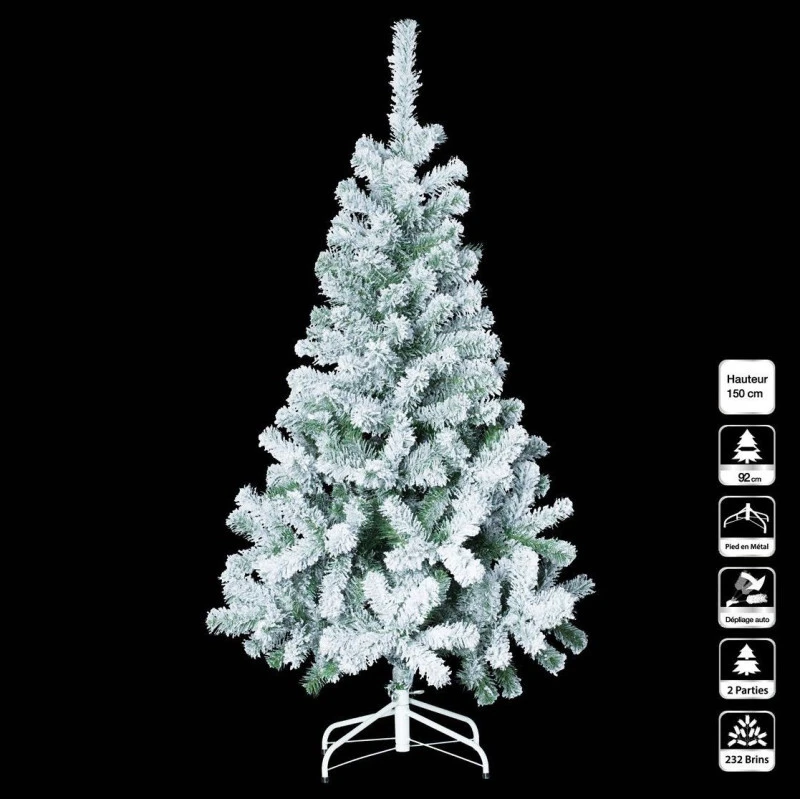 Sapin De Noël 150 Cm Vert Floqué Blanc 3 Sapin De Noël 150 Cm Vert Floqué Blanc