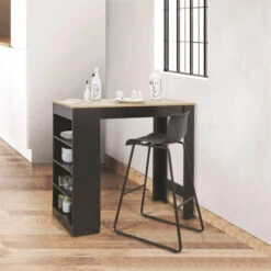 Table De Bar Avec étagères Et Plateau Bois -Mobilier Soldes table de bar avec etagere plateau bois 3