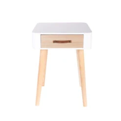 Table De Chevet Pieds Bois 1 Tiroir Blanc -Mobilier Soldes table de chevet pieds bois 1 tiroir blanc 3