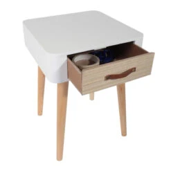 Table De Chevet Pieds Bois 1 Tiroir Blanc -Mobilier Soldes table de chevet pieds bois 1 tiroir blanc 4