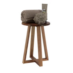 Tabouret Avec Pieds En Bambou & Plateau Acacia