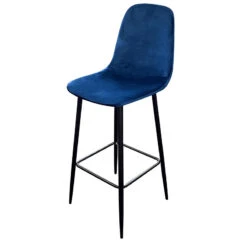 Tabouret De Bar En Velours Bleu Indigo Pieds Métal Inoui